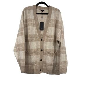 NWT Rails Runi Oversized Cardigan in Ivory and Sand Plaid, XL